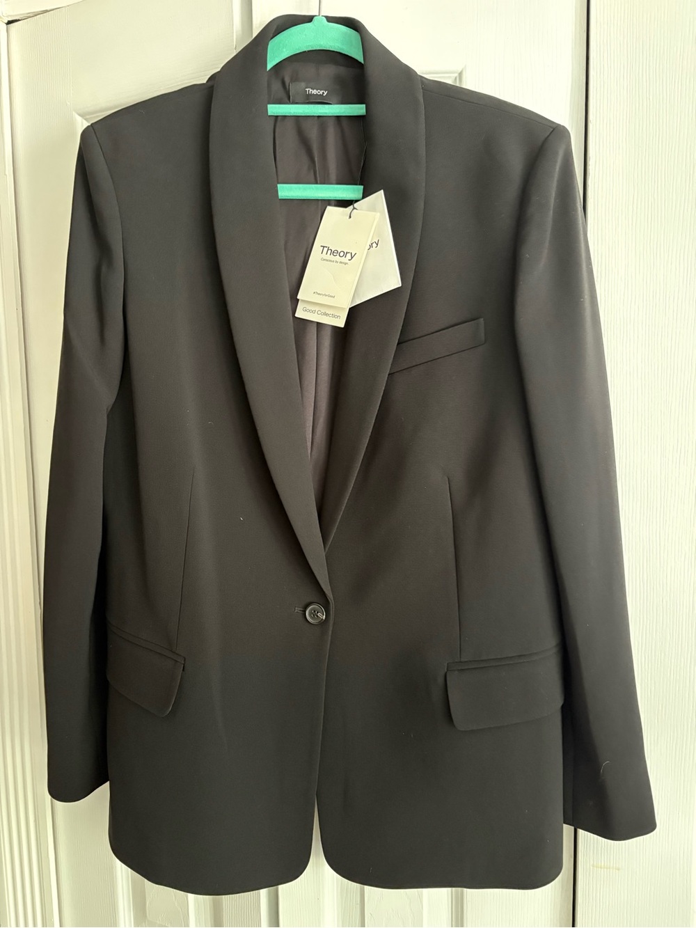 Theory Black Single-Button Shawl Collar Blazer